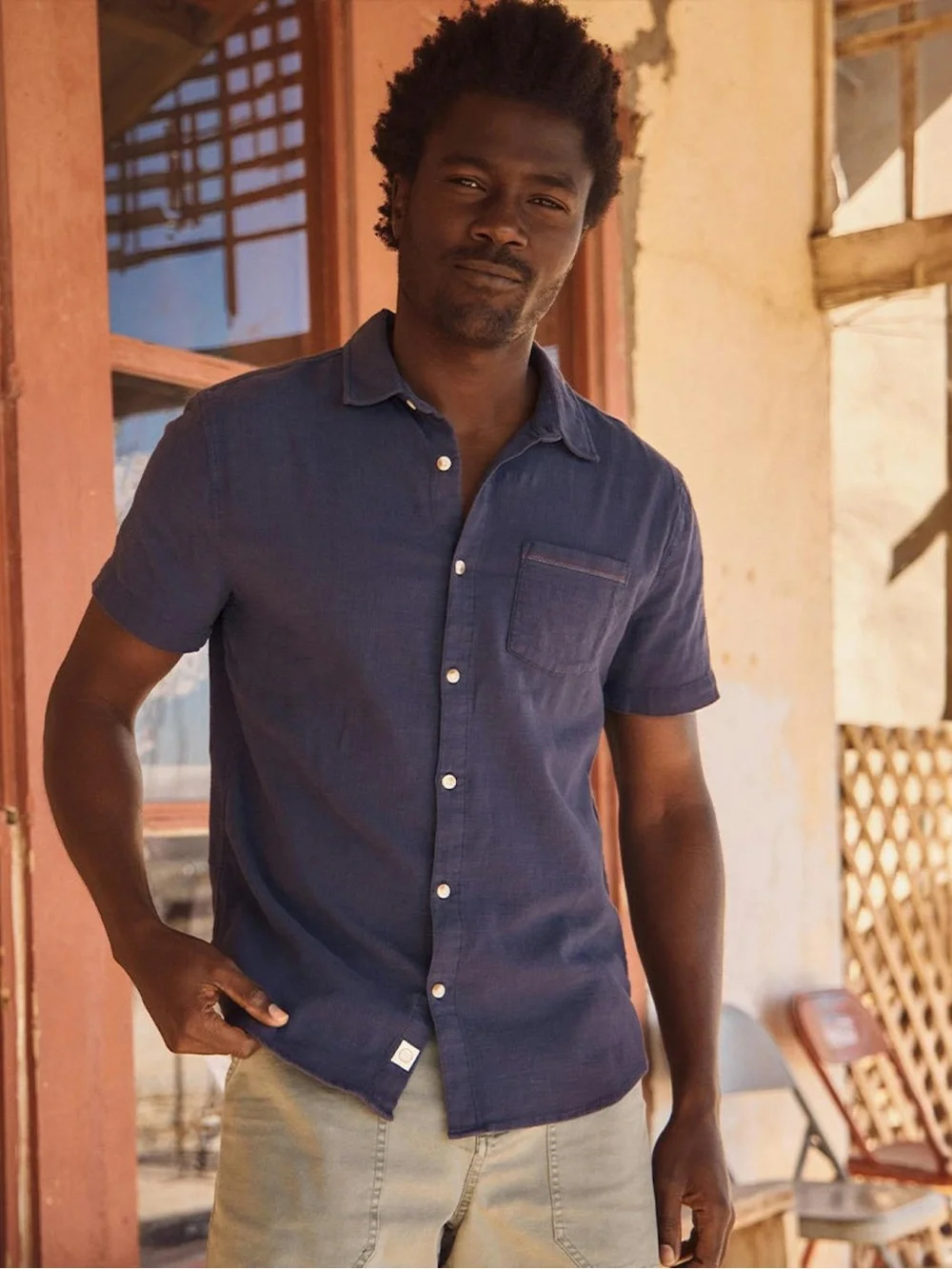 Marine Layer Classic Stretch Selvage Short Sleeve Shirt / Indigo - Picture 5 of 14